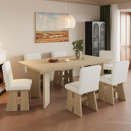 THINK 30 Modern 7-Piece Dining Table Set with 6 Upholstered Dining Chairs, Natural THINK 30