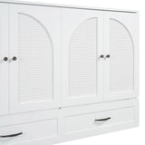 Ball & Cast Murphy Bed Queen Size Bedroom Folding Wall Cabinets Frame with Large Drawer and USB Ports,Hideaway Bed w/Tri-Fold Mattress Design,for Guest Room,Study,Office,White Ball & Cast