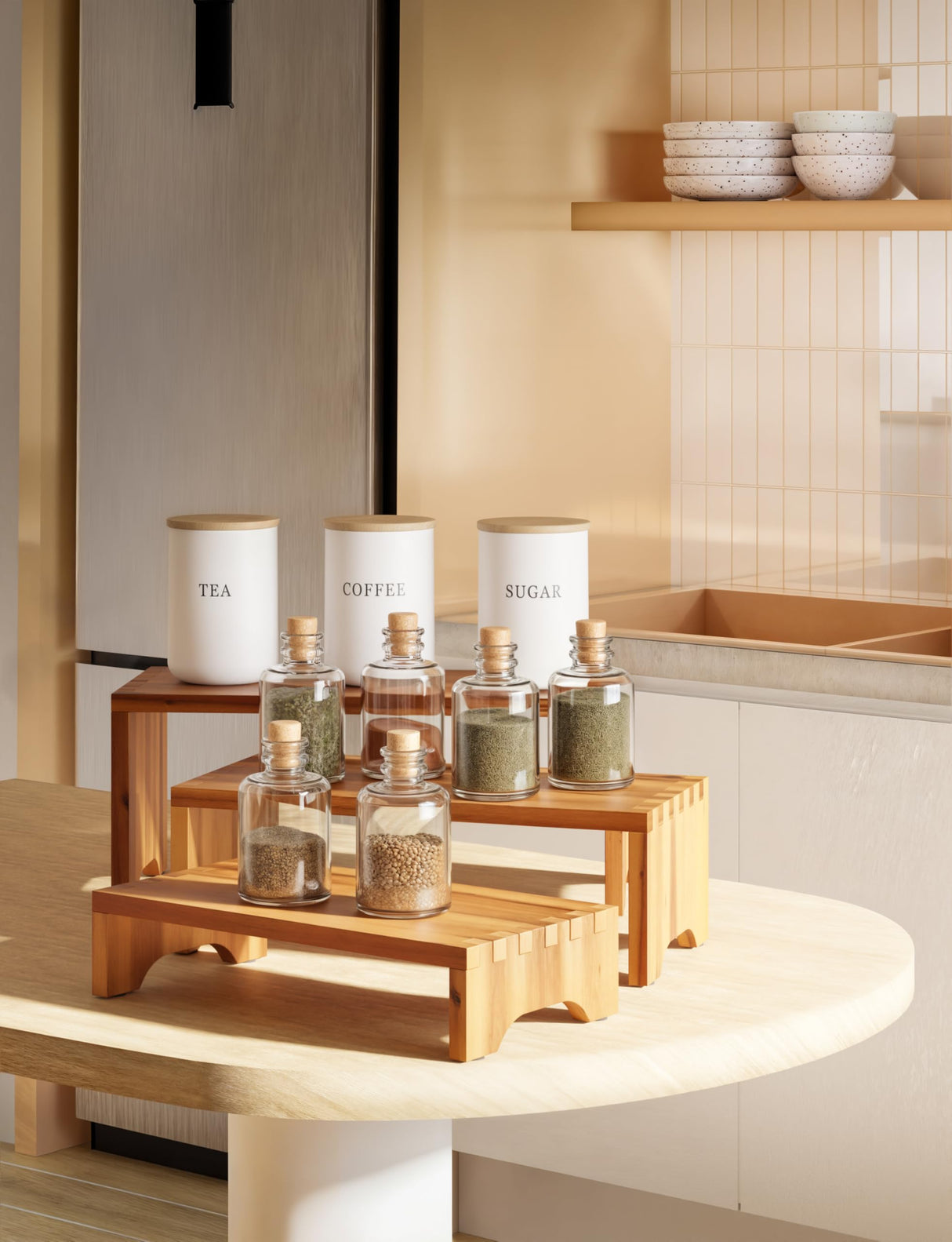 Tidita Acacia Wood Risers Display Stands Set of 3 - Wooden 3 Tier Cupcake Stand - 3 Tiered Riser for Vendors - Decorative Display Risers for Food Desserts Stand, Perfume, Funko POP at Party Wedding Tidita