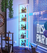 VIMBER Corner Shelf with LED Light, 6-Tier Corner Bookshelf, Industrial Corner Ladder Shelf, Modern Display Shelf for Living Room, Bedroom, Kitchen, Home Office, Sturdy Frame, White UJSJ002W VIMBER