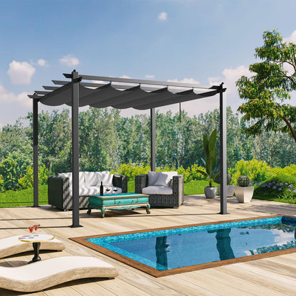 VINGLI 10’x 10' Outdoor Pergola Metal Retractable Pergola Canopy with Adjustable Roof, Garden Pergola for Deck, Porch, Garden, Yard (Gray) - WoodArtSupply