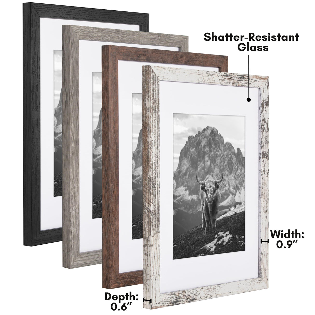 Americanflat Rustic Lodge 11x14 Picture Frame Set of 4 - Use as 8x10 Picture Frame with Mat or 11x14 Frame Without Mat - Textured Engineered Wood Photo Frame with Hanging Hardware for Wall Decor Americanflat