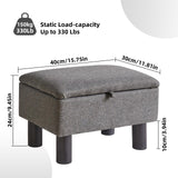 Aibiju Linen Small Ottoman Foot Rest, Foot Stools with Storage Small, Upholstered Rectangle Wood Ottoman with Safety Hinge Flip Top, Bed Stool for Bedroom Dorm Light Gray YD-JD1364 Aibiju