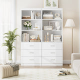FOTOSOK 71-Inch Tall White Storage Cabinet with 3 Drawers and 3 Open Shelves FOTOSOK