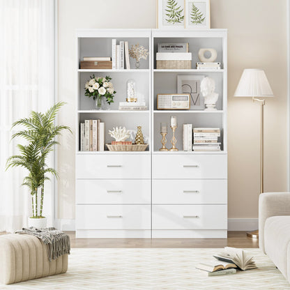 FOTOSOK 71-Inch Tall White Storage Cabinet with 3 Drawers and 3 Open Shelves - WoodArtSupply