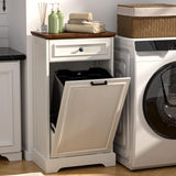 OUTGUAVA 13 Gallon Tilt Out Trash Cabinet Kitchen Waste Bins,50 Quart Laundry Hamper Tilt Out Pet Proof Hidden Trash Bin for Kitchen Living Room, (Antique White and Brown) OUTGUAVA