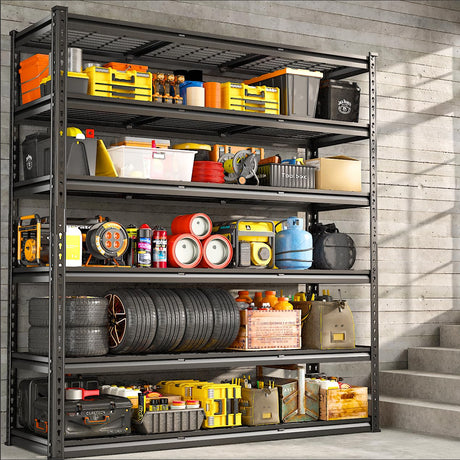 REIBII 48" W Storage Shelves, 6 Tire Garage Shelving Units Loads 3300LBS, Adjustable Garage Shelving Heavy Duty for Metal Shelves for Basement, Pantry, Warehouse, 48" W x 78" H x 18" D REIBII
