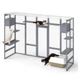 COZIWOW Catio Outdoor Cat Enclosure Window, 104" Wooden Large Catio Outside Cattery for Multiple Cats with Sloped Waterproof Cover, Grey COZIWOW