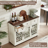 Joaxswe Farmhouse Sideboard Buffet Cabinet with Storage,48" Large Credenza with 3 Glass Doors & 3 Drawers,Adjustable Shelves Console Table,Wood Kitchen Coffee Bar for Dining Room,Living Room,White Joaxswe