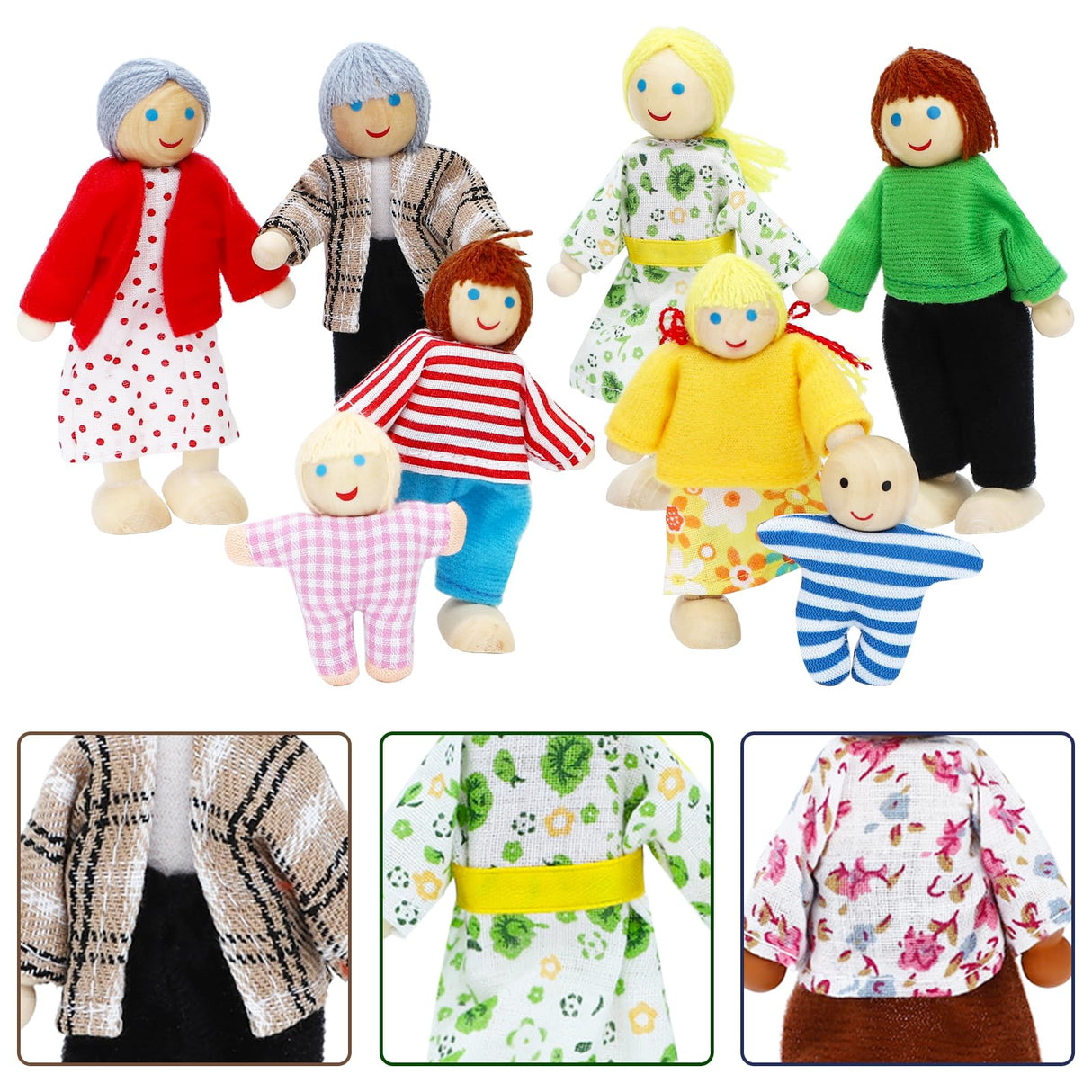 ONEST 20 Pieces Wooden Dollhouse Family Set Mini People Figures Dog Cat Sets Dollhouse Dolls Wooden Doll Family Pretend Play Figures Accessories for Pretend Dollhouse Toy ONEST