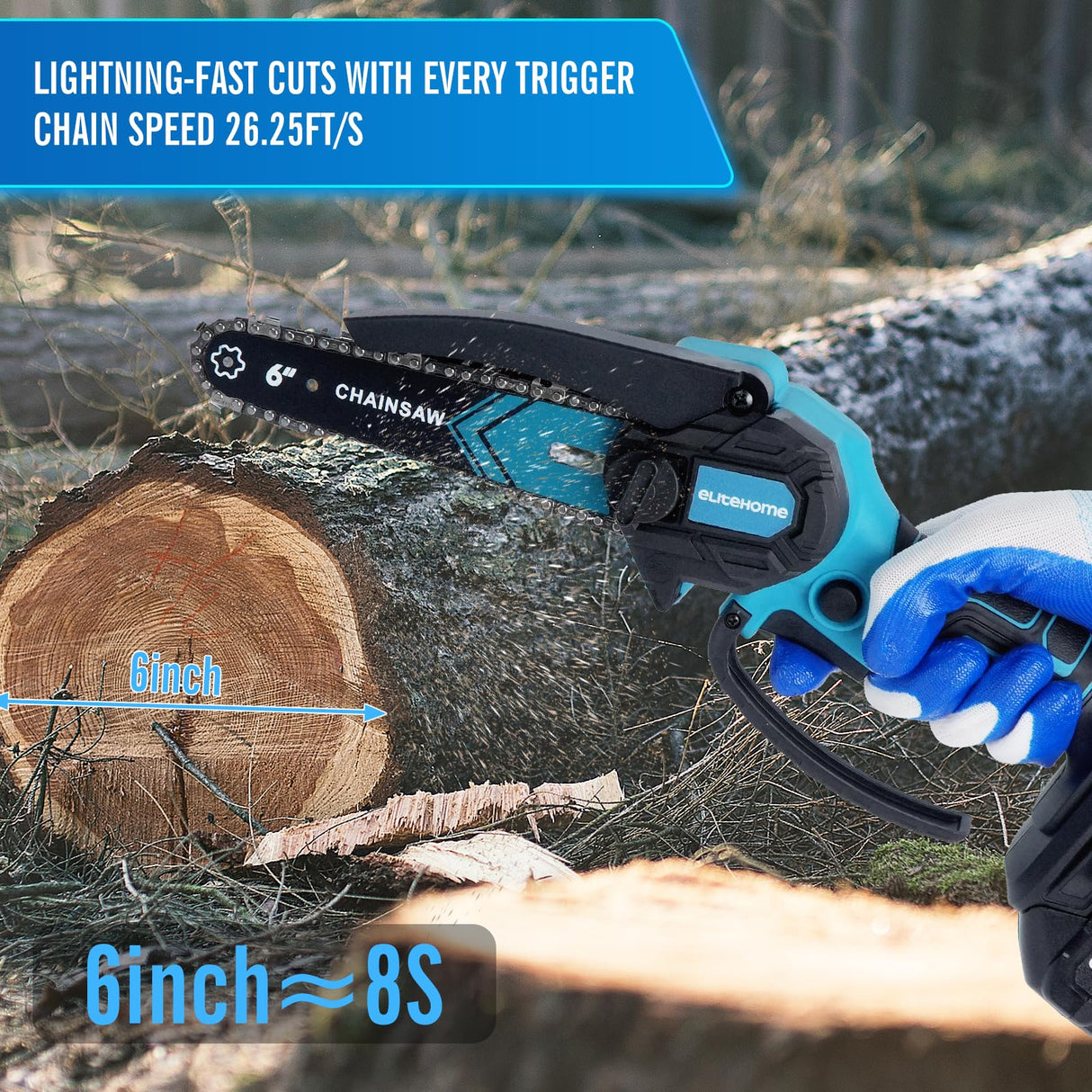 Mini Chainsaw Cordless Mini Chain Saw 6 Inch 2×2.0AH Batteries 2 Chains Electric Handheld Small Chainsaw Battery Powered for Wood Cutting Tree Trimming Courtyard Household and Garden EliteHome