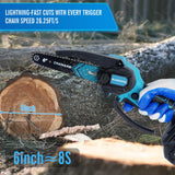 Mini Chainsaw Cordless Mini Chain Saw 6 Inch 2×2.0AH Batteries 2 Chains Electric Handheld Small Chainsaw Battery Powered for Wood Cutting Tree Trimming Courtyard Household and Garden EliteHome