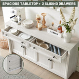 Standifurno Farmhouse Sideboard Buffet with Drawers, 59" Large Credenza Storage Cabinet with Shelves & 4 Doors, Wood Rustic Kitchen Coffee Bar Console for Living Room, White Standifurno