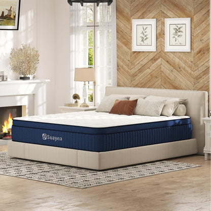 SUAYEA California King Mattress, 14 Inch Cal King Mattress in a Box, Ultimate Motion Isolation with Memory Foam and Pocket Spring Hybrid Mattress, Strong Edge Support, Medium Firm