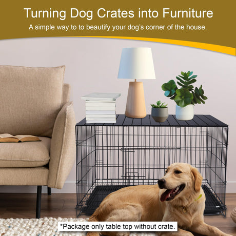 Petmystify Dog Crate Topper with Magnets for 42 Inch Crate - Aluminum Foldable Dog Kennel Topper Decorative Storage Pet Crate Table Black (Only Topper) Petmystify