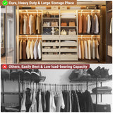 Aheaplus Closet System with 8 Wooden Drawers, Wood Closet Organizer System with Tower, Walk-in Closet Organizer Wardrobe Clothes Rack with 4 Hanging Rods, Garment Rack, Cut to Fit 7-12Ft, White Oak Aheaplus