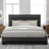 Allewie Dark Grey King Size Platform Bed Frame with Upholstered Headboard and Wooden Slats Allewie