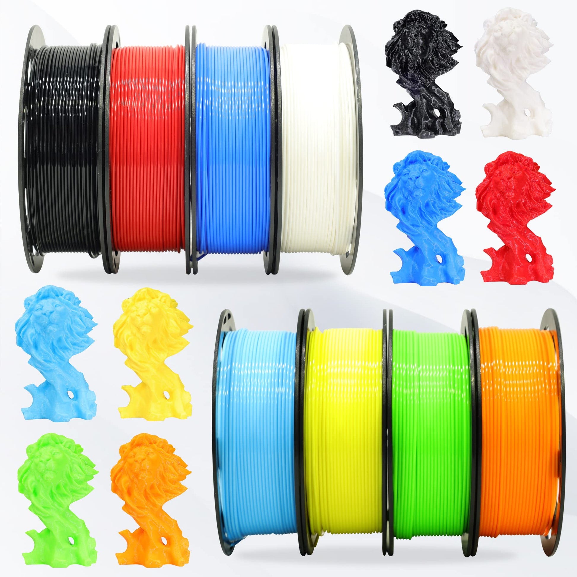 1.75mm 8 Spools Popular Colors 3D Printer PLA Filament Bundle Pack: Black White Red Blue Yellow Orange Limegreen SkyBlue, Each Spool 250g, Widely Compatible, Total 2Kg 3D Printing Filament - WoodArtSupply