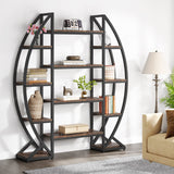 Tribesigns 55" Industrial Oval 5-Tier Bookcase - Triple Wide Etagere in Rustic Brown Tribesigns
