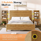 LUXOAK King Bed Frame with Wide Headboard and 4-Tier Bookshelves, Farmhouse Platform Bed with Charging Station & 2 Drawers, Noise-Free, No Box Spring Needed, Natural Oak LUXOAK