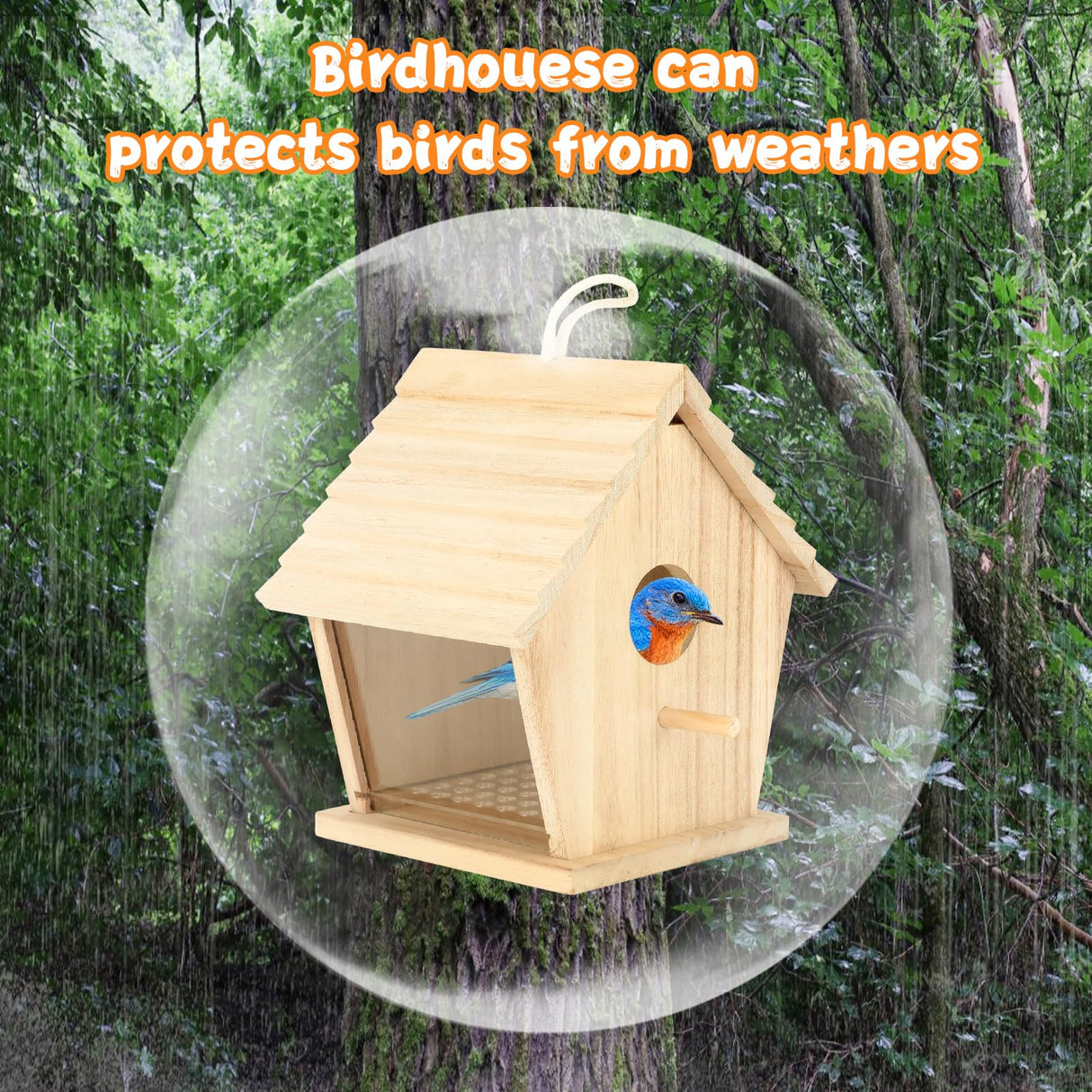 Bluebird Houses for Outside Clearance with Pole, Hanging Bird House Outdoors Garden Patio with Easy Clean Wood Birdhouse Viewing Window Garden Patio for Swallow Sparrow Hummingbird Finch Cardinals GINDOOR