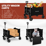 Eusuncaly Collapsible Wagon Cart with Wheels Foldable Wagon Folding Outdoor Utility Wagon Grocery Wagon for Camping Shopping Sports Gardeing Fishing (Black) Eusuncaly