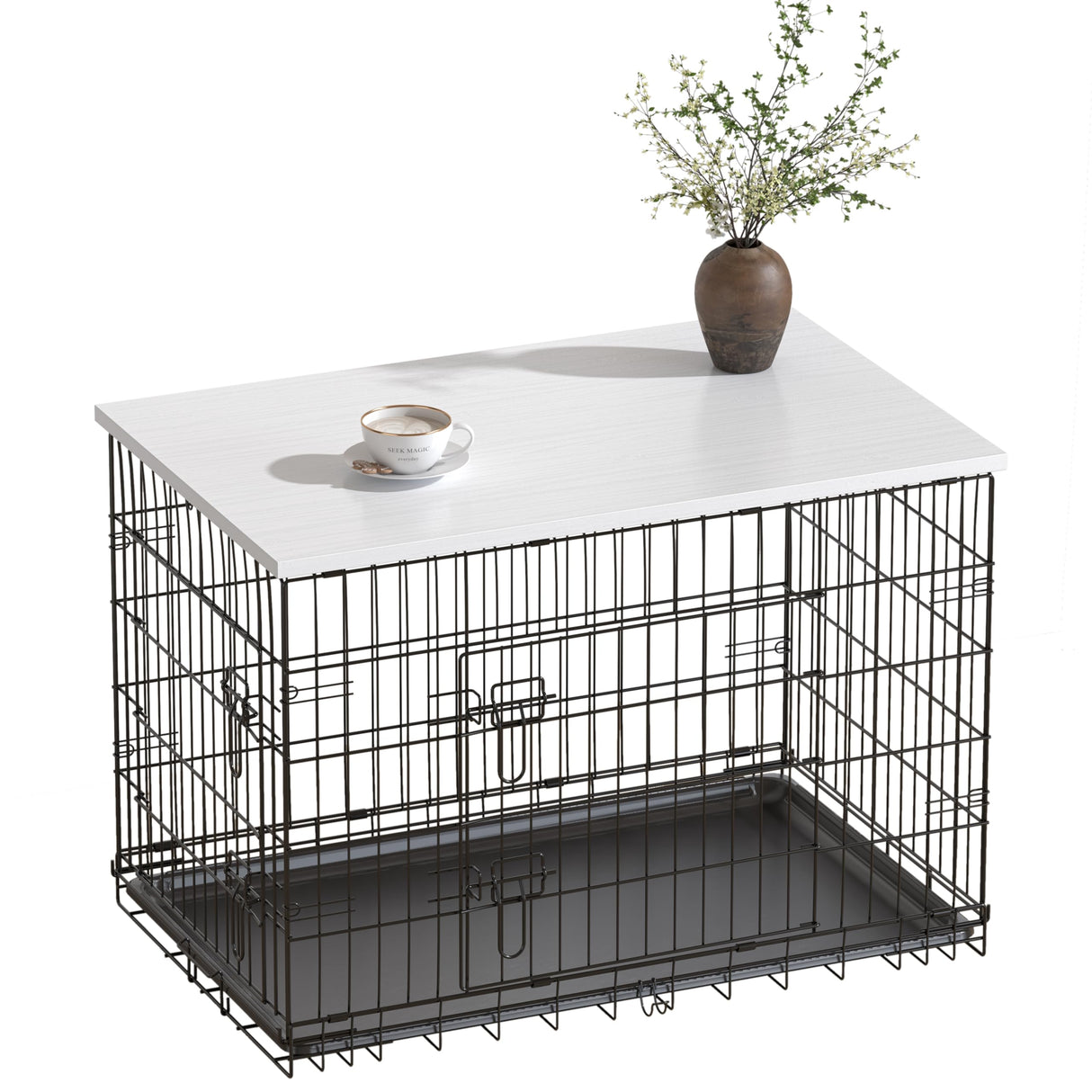 Piskyet Dog Crate Topper Wood Countertop for 48 42 36 30 24 inch Dog Cage, Dog Crate Cover,Dog Kennel Topper(Crate Not Include) (White, for 48 Inch Crate) Piskyet