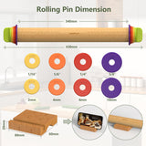 Mepple Rolling Pin with Thickness Rings and Pastry Baking Mat, 13.6" Adjustable Wood Rolling Pin Dough Roller for Baking Cookie Pizza, Comes with Large Silicone Pastry Mat and Wooden Stand Mepple