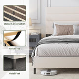 Furnihome Modern King Bed Frame with Adjustable Linen Headboard and Wooden Slats in Beige Furnihome