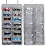 Casaphoria Sunglasses Organizer Storage, Hanging Dust Proof Wall Pocket Glasses Organizer - 16 Felt Slots Sunglass Organizer Holder with Metal Hook and Sturdy Rope, X-Large, Gray, Dust Proof Casaphoria