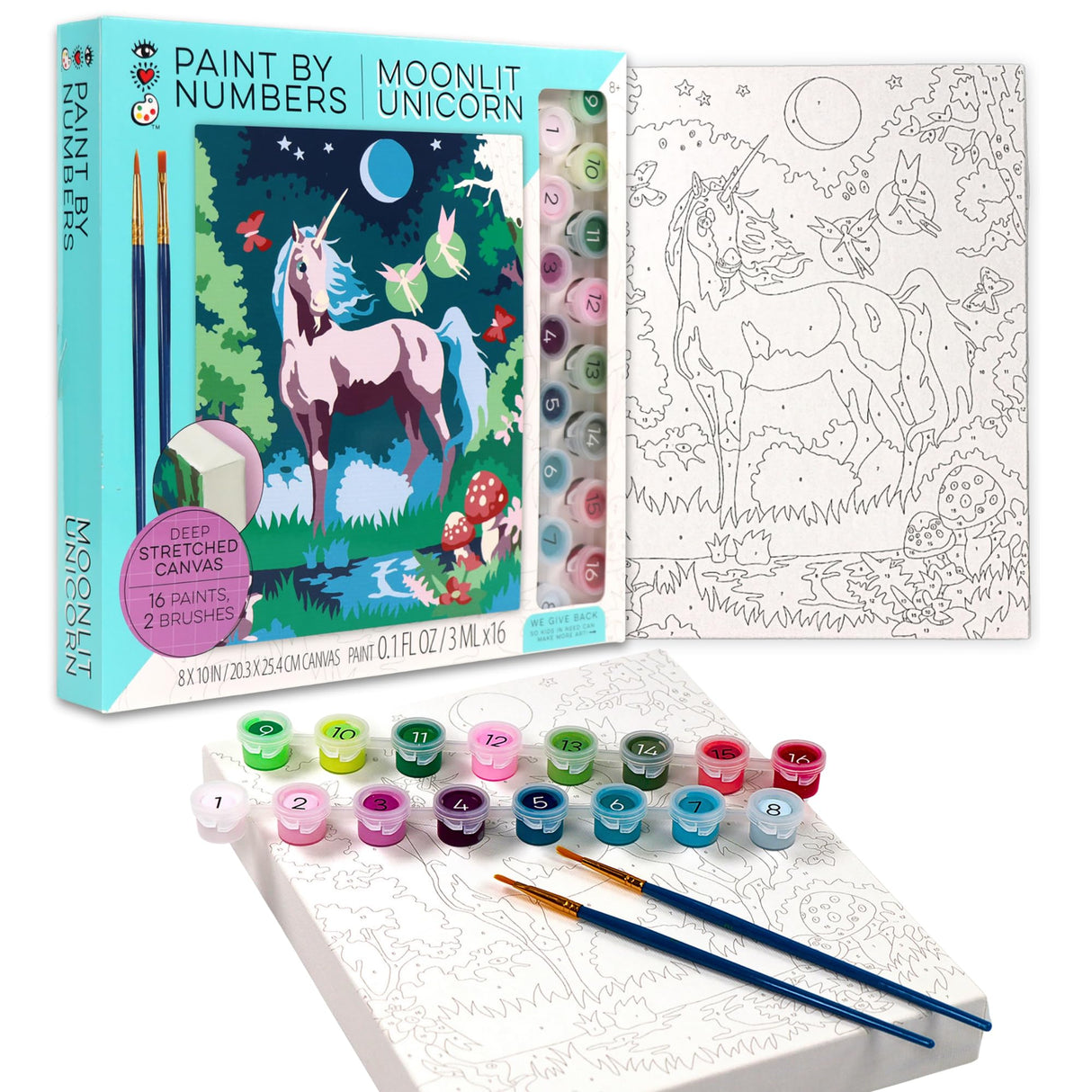 Bright Stripes Paint by Numbers Kit for Kids: Easy to Follow Paint by Numbers Canvas with Frame Kids Paint Kit (Paint by Numbers Moonlit Unicorn) Bright Stripes