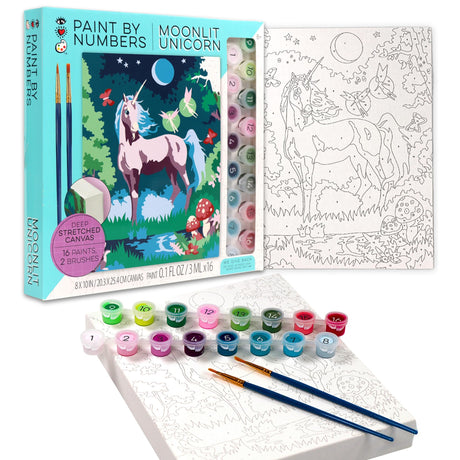 Bright Stripes Paint by Numbers Kit for Kids: Easy to Follow Paint by Numbers Canvas with Frame Kids Paint Kit (Paint by Numbers Moonlit Unicorn) Bright Stripes