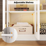 IRONCK Corner Bookshelf with LED Lights, 78.7" Tall Corner Bookshelves with 2 Drawers & Transparent Doors, 7 Tiers L-Shaped Bookcase with Open Shelves and Pegboards for Living Room, Home Office, White IRONCK
