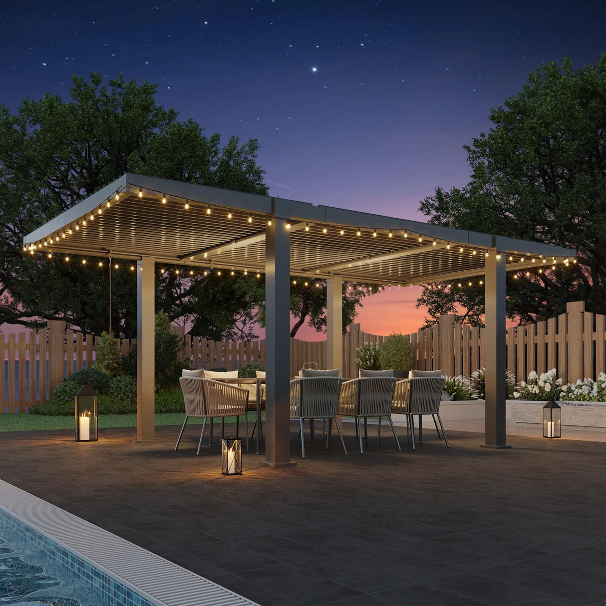 MELLCOM Louvered Pergola 10x18, Modern Aluminum Pergola with Adjustable Roof, Outdoor Shade Structure with Integrated Drainage System, Hardtop Gazebo Carport for Patio MELLCOM