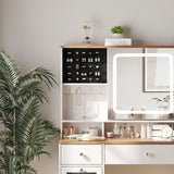 Vabches Farmhouse Makeup Vanity Desk with Mirror and Lights,White Vanity Table with Charging Station & Jewelry Storage,5 Drawers & 2 Cabinets,Dressing Table with Hidden Storage & Open Shelves Vabches