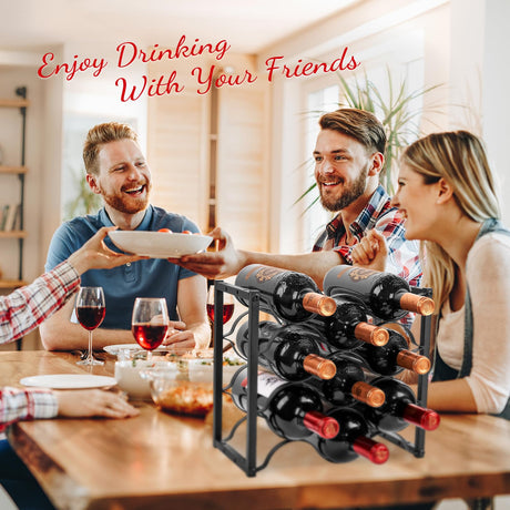 KAHLHAK Countertop Wine Rack - 9 Bottle Freestanding Modern Black Metal Wine Holder - 3 Tier Tabletop Wine Stand for Cabinet, Pantry, Bar - Durable & Space-Saving Wine Storage Organizer (2) KAHLHAK