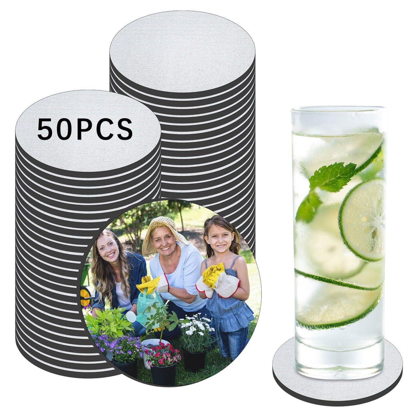 50 PCS Sublimation Coasters Blanks Bulk, 4x4 Inch Round Blank Cup Mat Rubber for Sublimation Transfer Heat Press Printing DIY Crafts