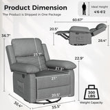 Glider Recliner for Adult Indoor Upholstered Lounge Nursery Chair Swivel Single Sofa with Side Pockets for Living Room Bedroom(Grey) Amopatio