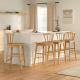 EYYTHUNG Wood Bar Stools Set of 2, 24" Barstool Farmhouse Counter Stools with Curved Back Counter Chairs for Kitchen Islands Dining Room, Natural Oak EYYTHUNG