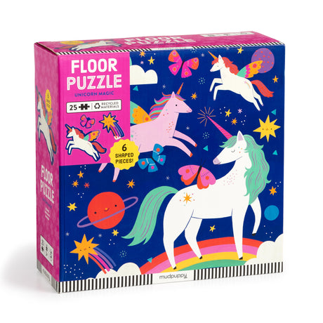 Mudpuppy Unicorn Magic – 25 Piece Floor Puzzle with 6 Colorful Shaped Pieces Featuring A Magical Trio of Unicorns Mudpuppy