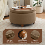 WUTUTUEE 30Inch Round Storage Ottoman with Tray, Modern Tufted Fabric Circle Coffee Table with Storage, Upholstered Ottoman with Removable Top for Living Room, Bedroom, Brown WUTUTUEE