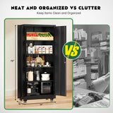 Greenvelly Metal Garage Storage Cabinet with Wheels, 73" Black Lockable Rolling Storage Cabinet with Doors and 4 Adjustable Shelves, Large Lockable Steel Cabinets for Garage, Office, Home, School Greenvelly