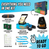 Complete Ninja Slackline Kit - 60ft Long Slack Line for Backyard for Kids & Adults with Ratchet Straps, Wider Tree Protectors - Slackline Kit for Ninja Warrior Obstacle Course for Kids Outdoor Playset Trailblaze