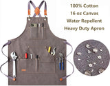 AFUN Work Aprons for Men with Large Pockets, Cotton Canvas Cross Back Heavy Duty Adjustable Tool Apron, Size M to XXL (Grey) AFUN