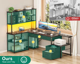 AODK 71 inch L Shaped Desk with File Drawers, Reversible L Shaped Gaming Desk with Power Outlets & LED Lights, Computer Desk with Storage Shelves for Home Office, Black AODK