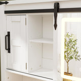 PAKASEPT Farmhouse Bathroom Wall Cabinet, Medicine Cabinet Mirror with LED Lights, Sliding Mirror and Adjustable Shelves,Storage Cabinet Wall Mounted Organizer for Bathroom, Kitchen Dining, White PAKASEPT