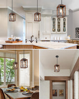 DEWENWILS Farmhouse Pendant Light, Metal Hanging Light Fixture with Wooden Grain Finish, 48 Inch Adjustable Pipes for Flat and Slop Ceiling, Kitchen Island, Bedroom, Dining Hall, E26 Base DEWENWILS