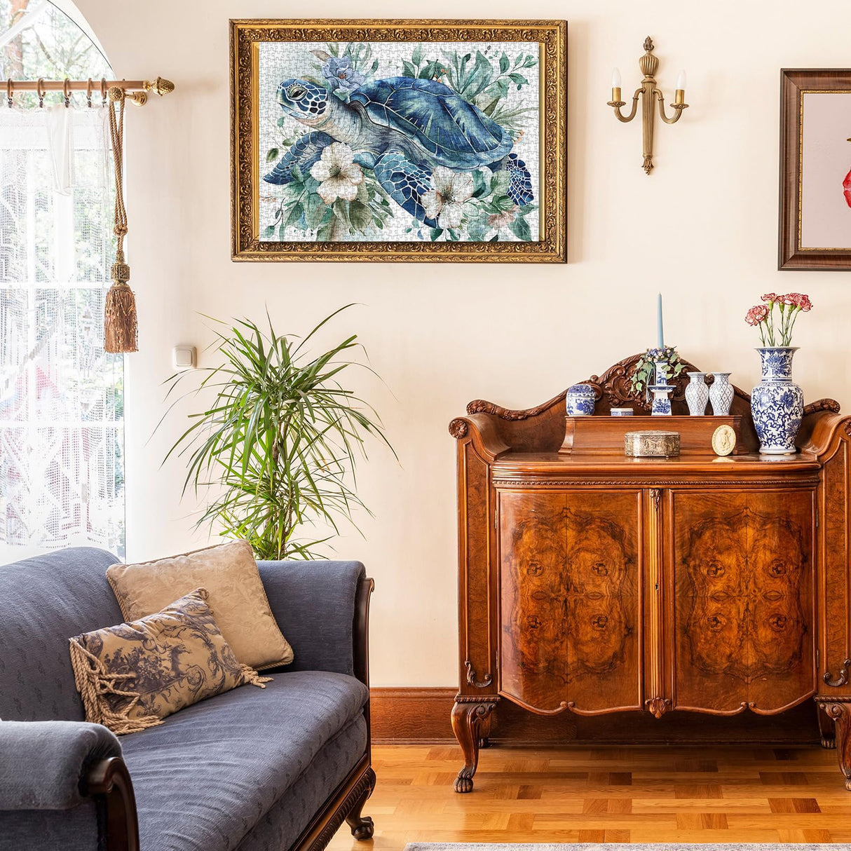 Sea Turtle Puzzles Flower Puzzle for Adults 1000 Pieces, Animal Art Jigsaw Puzzles 1000 Pieces Nature Puzzle, Fantasy Green Turtle Painting Puzzle BBOLDIN