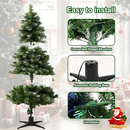 MIMIRGB 6Ft Rotating Artificial Christmas Tree, 360° Spinning Christmas Tree Stand with Remote Control and Timer W/300 Warm LED Lights