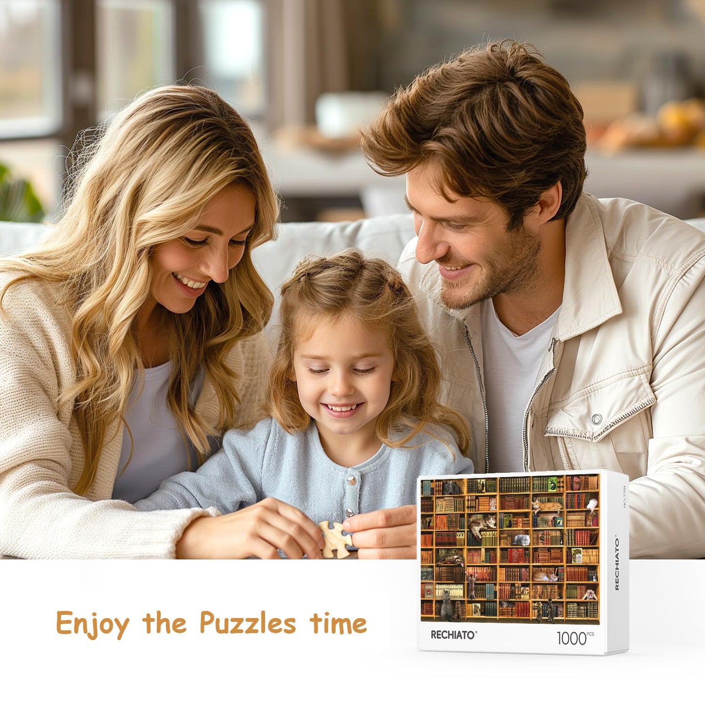 Puzzles for Adults 1000 Pieces and Up, Cats Library Jigsaw Puzzle, Funny Kitten Bookshelf Puzzles, Animal Pet Lover Challenging Puzzles for Friends Family Activity Game Nights Gifts